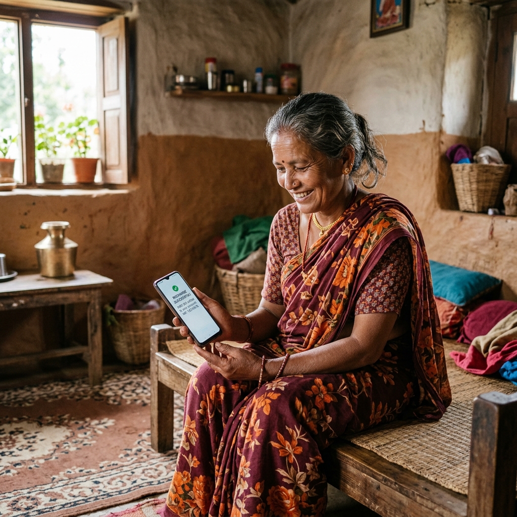 Nepali mother checking phone